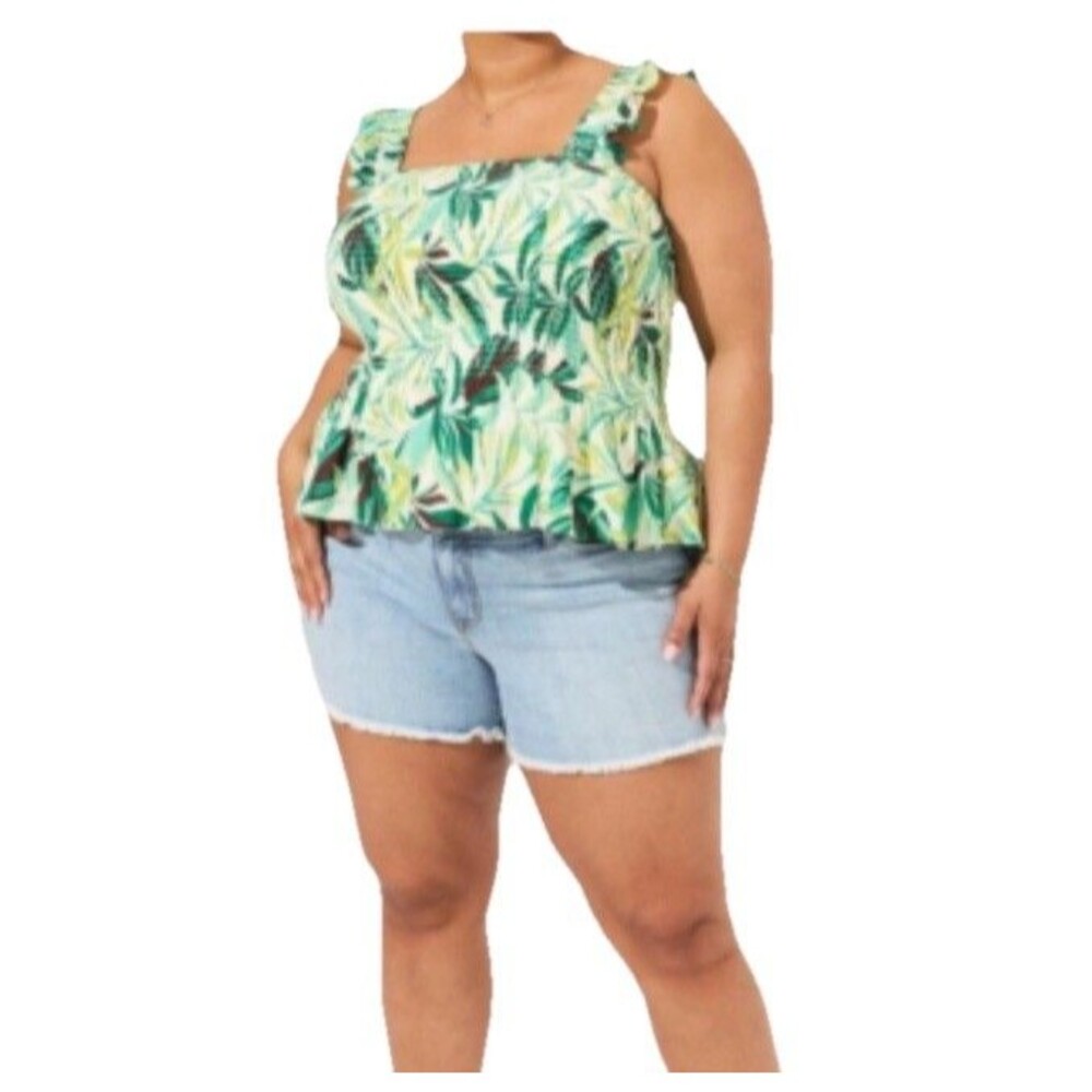 Torrid Tropical Peplum Washable Crinkle Gauze Smocked Tank Size 2X